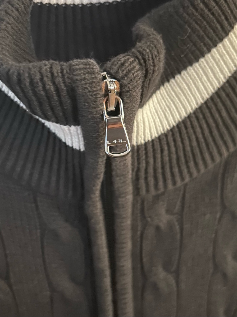 Ralph Lauren Black Knit Zip-Up Sweater with White Trim - Picture 2 of 4